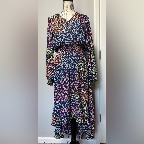 👗 Nanette Lepore Asymmetrical Dress - Navy Blue Floral (Size US 2, UK 6) 🌸 - Picture 3 of 13